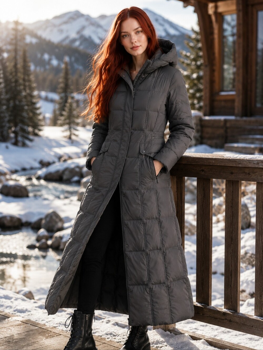 Cole Haan Small Maxi Down Puffer Coat Charcoal Gray Hooded Full Length Winter CC